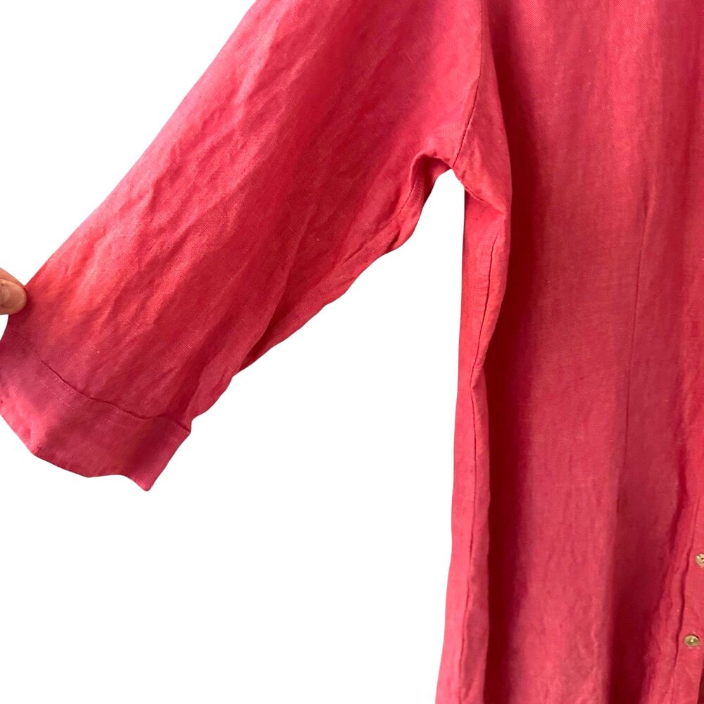 Jill McGowan Bright Pink 100%‎ Linen Scoop Neck Button Up Wrap Tunic Dress L - Picture 4 of 7